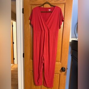 Old Navy Maternity size L Burgundy Jumpsuit Wrap V-Neck Wide-Leg